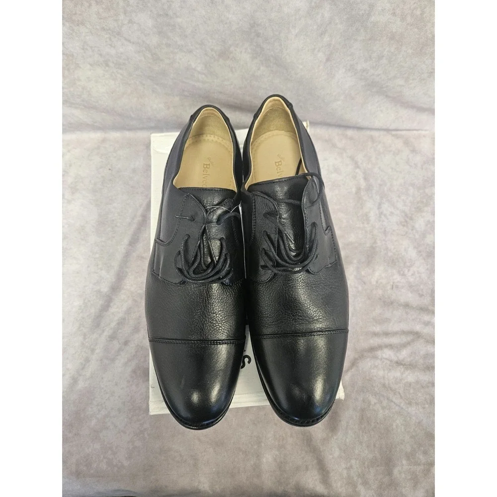 Belvedere Mens Duke Cap Toe Oxfords Leather Black Dress Shoes Size 12 E3 New